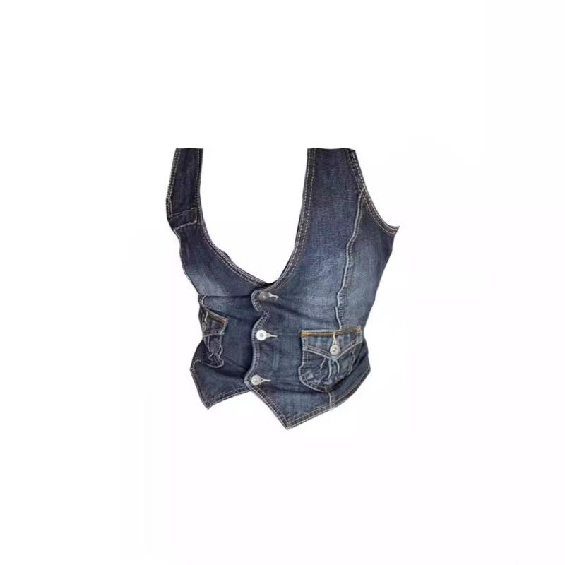 Denim vest contrast details | Womens Vests Clothing Vests