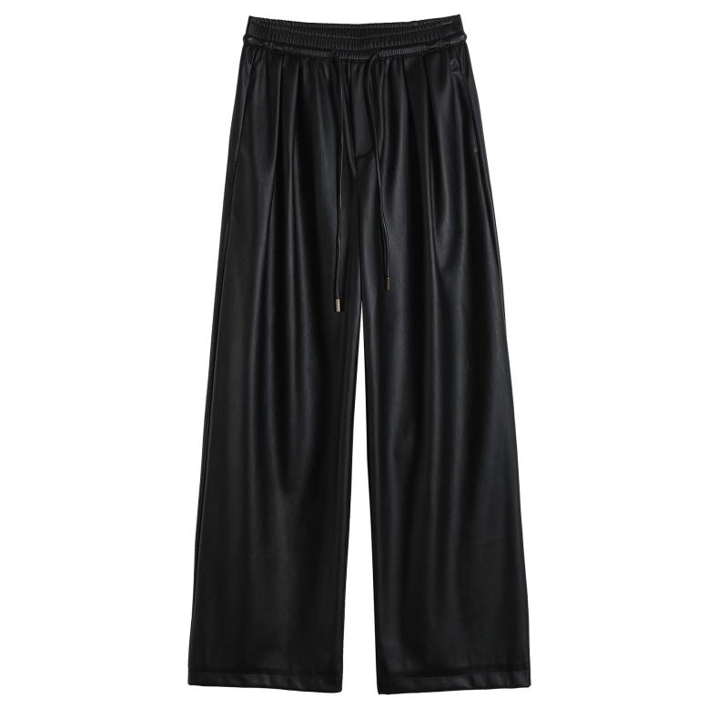 Leather-effect elastic waist trousers | Womens Trousers Clothing Trousers