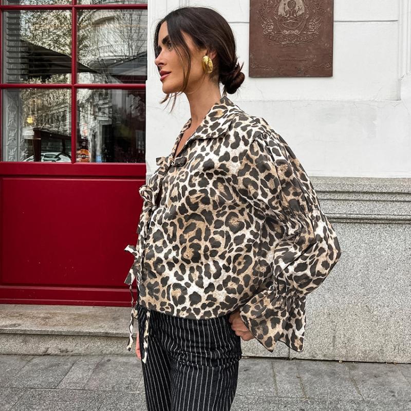 Leopard-print blouse with collar and bow | Womens Shirts & Blouses Clothing Shirts & Blouses