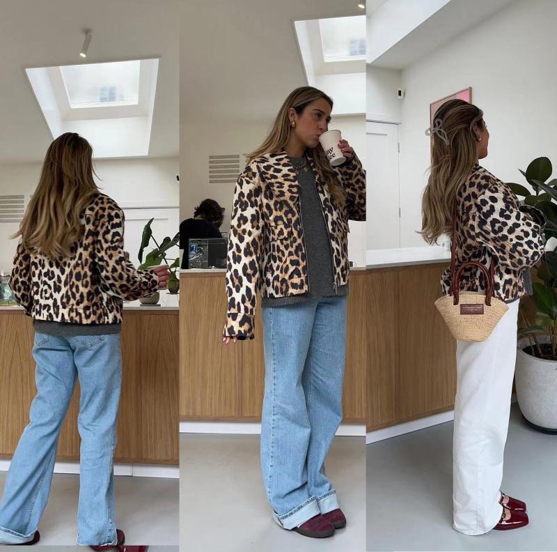 Leopard-print jacket with double zipper | Womens Jackets Clothing Jackets