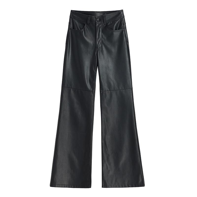 Mid-rise leather effect trousers | Womens Trousers Clothing Trousers